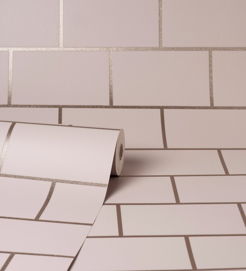 Papel pintado dibujo de azulejos con líneas metalizadas estilo Art Decó  Last Station 681309