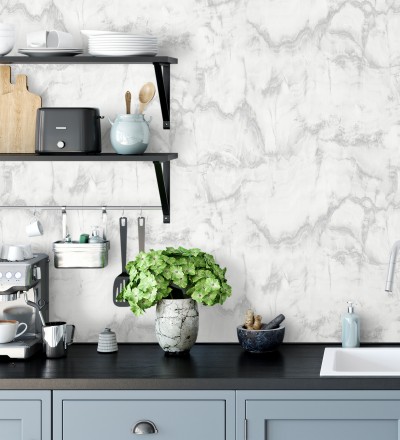 Papel pintado efecto mármol blanco vetas grises Veneto Marble 680935