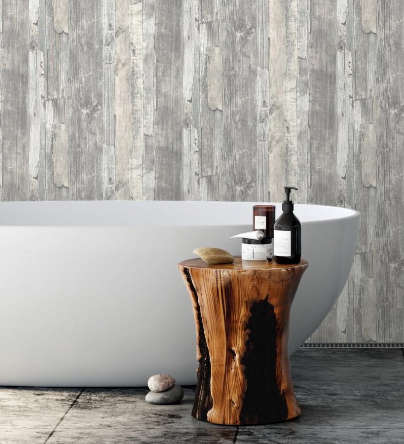 Papel pintado madera desgastada gris claro estilo rústico Antares 453787