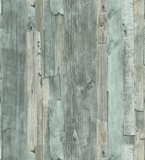 Papel pintado madera desgastada celeste turquesa estilo rústico Antares 453788
