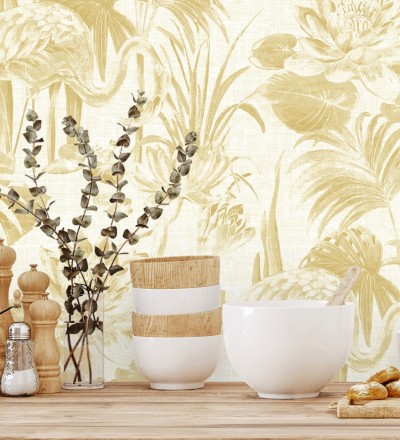Papel pintado de flamencos y plantas de humedal Flamingo Palace 680668