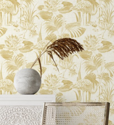 Papel pintado de flamencos y plantas de humedal Flamingo Palace 680668