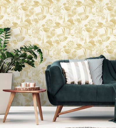 Papel pintado de flamencos y plantas de humedal Flamingo Palace 680668