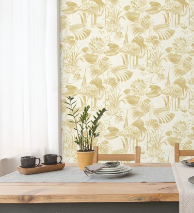 Papel pintado de flamencos y plantas de humedal Flamingo Palace 680668