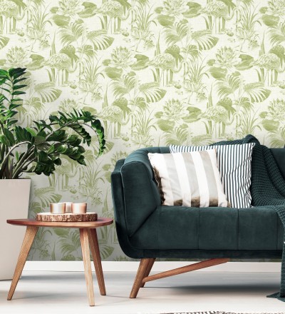 Papel pintado de flamencos y plantas de humedal Flamingo Palace 680669