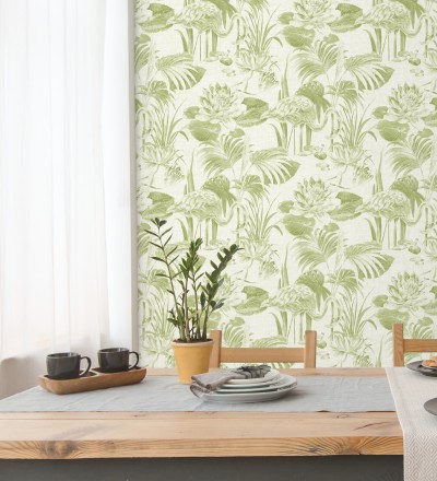 Papel pintado de flamencos y plantas de humedal Flamingo Palace 680669