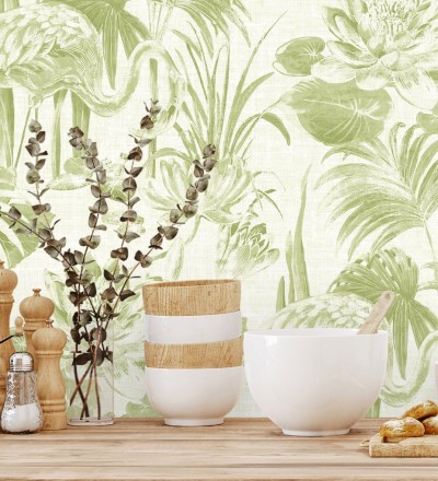 Papel pintado de flamencos y plantas de humedal Flamingo Palace 680669