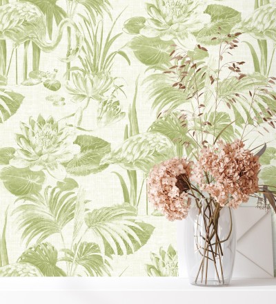 Papel pintado de flamencos y plantas de humedal Flamingo Palace 680669