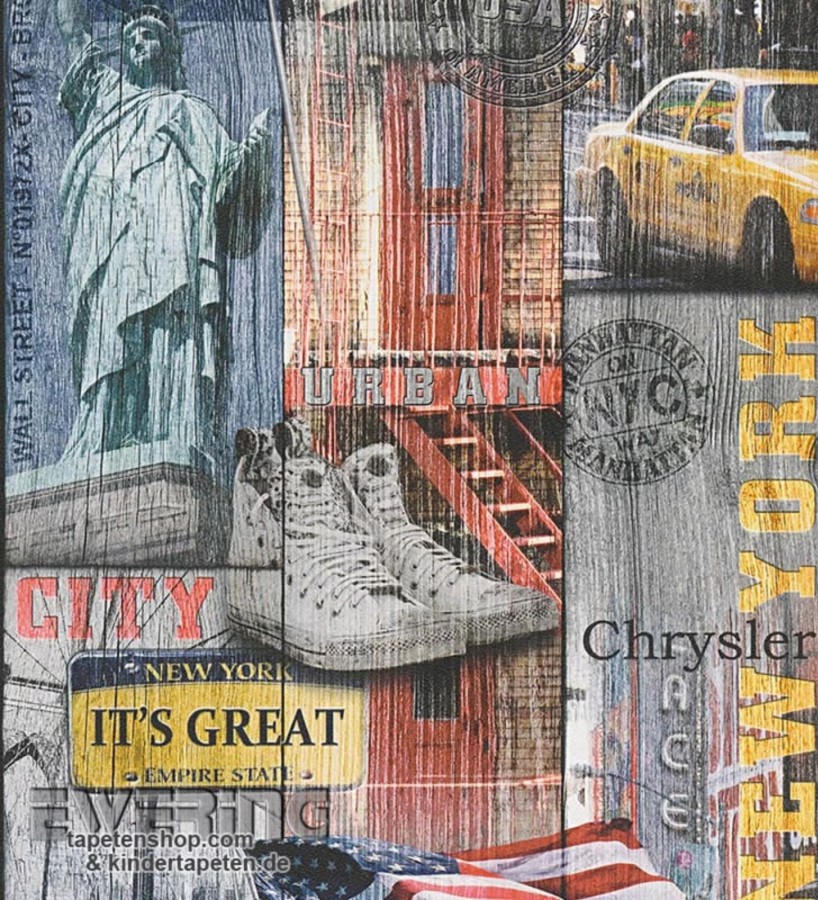 Papel pintado mural de New York en tablas de madera New York Wood 128292