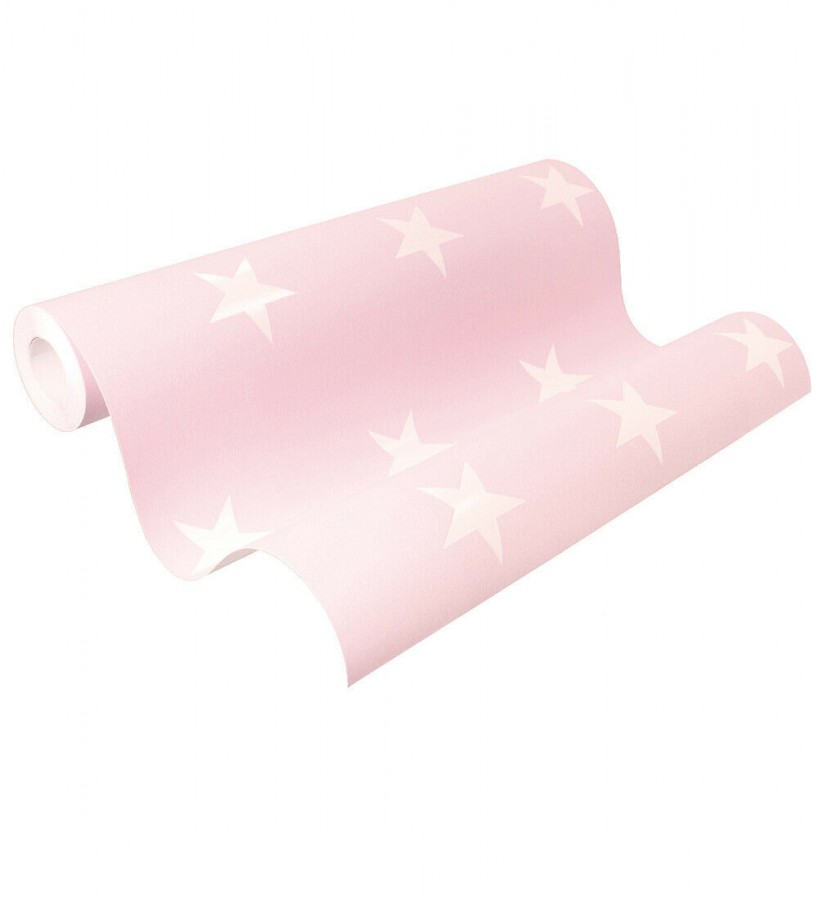 Papel pintado infantil de estrellas color blanco nácar fondo rosa roto mate Keira Stars 128298