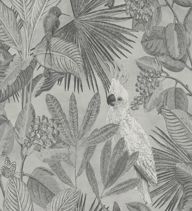 Papel pintado de cacatúas loros y hojas estilo selva tropical Caledonia Birds 128303