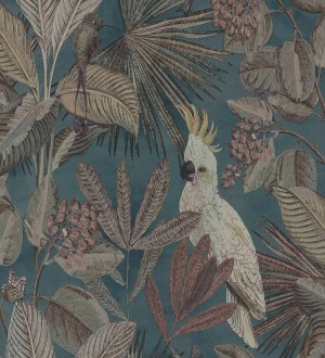 Papel pintado de cacatúas loros y hojas estilo selva tropical Caledonia Birds 128307