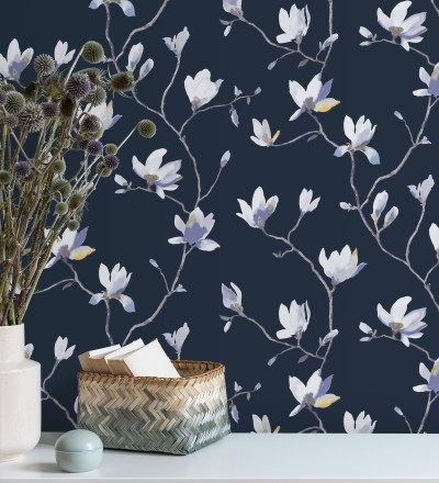 Papel pintado flores de jazmines fondo azul estilo nórdico Jasmine Flowers 128313