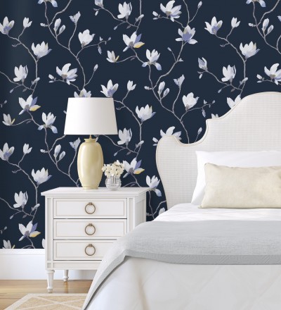 Papel pintado flores de jazmines fondo azul estilo nórdico Jasmine Flowers 128313