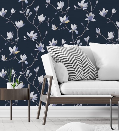 Papel pintado flores de jazmines fondo azul estilo nórdico Jasmine Flowers 128313