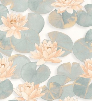 Papel pintado flor de loto color coral estilo naturaleza Monet Gardens 128317