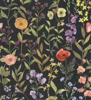 Papel pintado de flores amapolas y hojas estilo floral Martina Garden 128326
