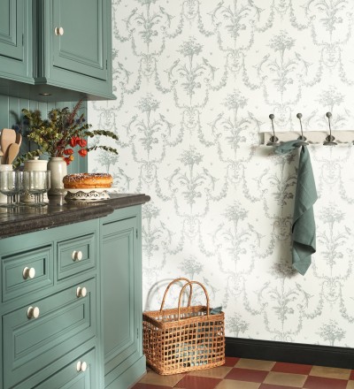 Papel pintado de cadenetas florales verdes estilo neobarroco Miracle 128343