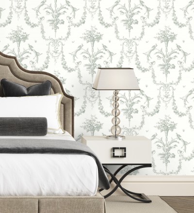 Papel pintado de cadenetas florales verdes estilo neobarroco Miracle 128343