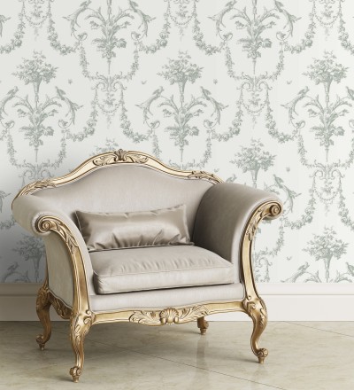 Papel pintado de cadenetas florales verdes estilo neobarroco Miracle 128343