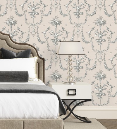 Papel pintado de cadenetas florales rojas estilo neobarroco Miracle 128345