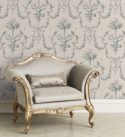 Papel pintado de cadenetas florales rojas estilo neobarroco Miracle 128345