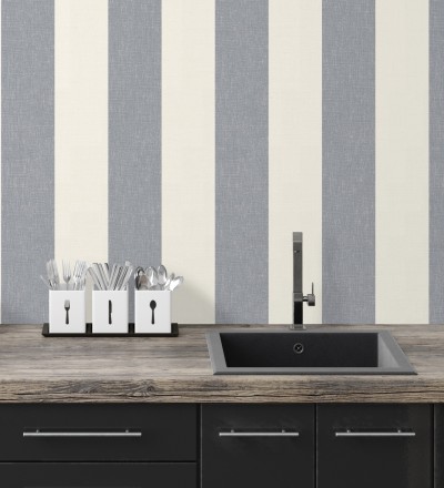 Papel pintado de rayas anchas de 13 cm textura efecto lino Herman Stripes 128368