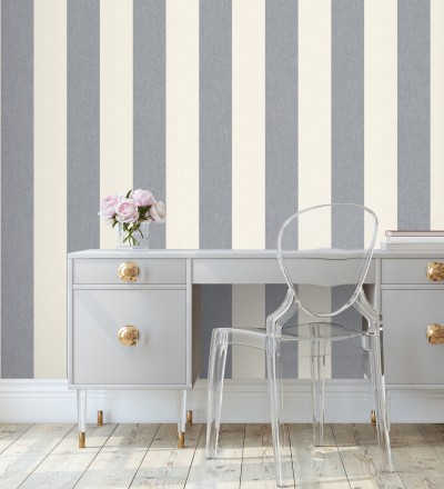 Papel pintado de rayas anchas de 13 cm textura efecto lino Herman Stripes 128368