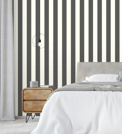 Papel pintado de rayas textura lienzo color blanco y negro Raya Orellana 128375