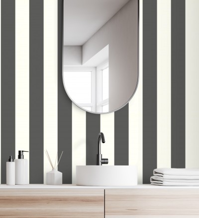 Papel pintado de rayas textura lienzo color blanco y negro Raya Orellana 128375