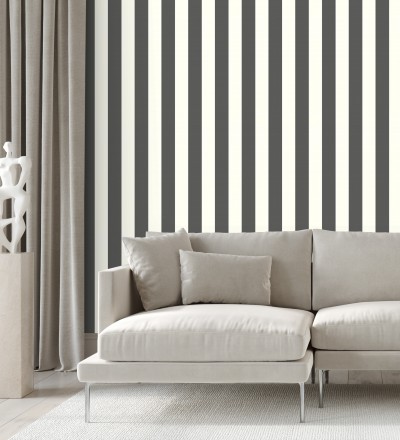 Papel pintado de rayas textura lienzo color blanco y negro Raya Orellana 128375
