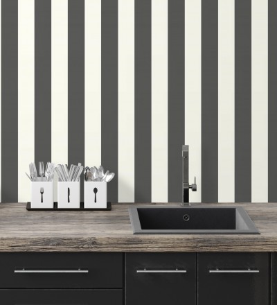 Papel pintado de rayas textura lienzo color blanco y negro Raya Orellana 128375