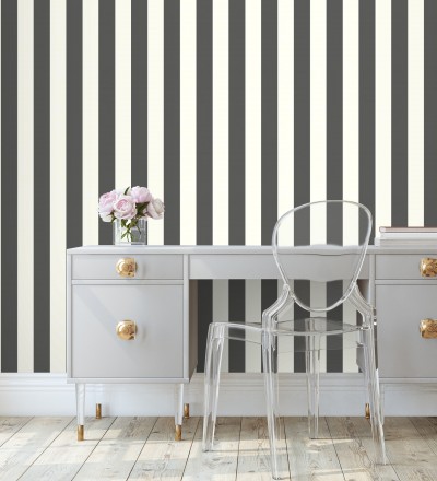 Papel pintado de rayas textura lienzo color blanco y negro Raya Orellana 128375