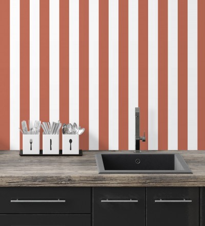 Papel pintado de rayas rojo y blanco Gary Stripes 128392