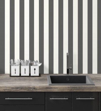 Papel pintado de rayas negra y blanco Gary Stripes 128395