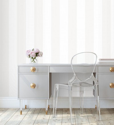 Papel pintado de rayas anchas nácar y blanco Oxford Stripes 128396