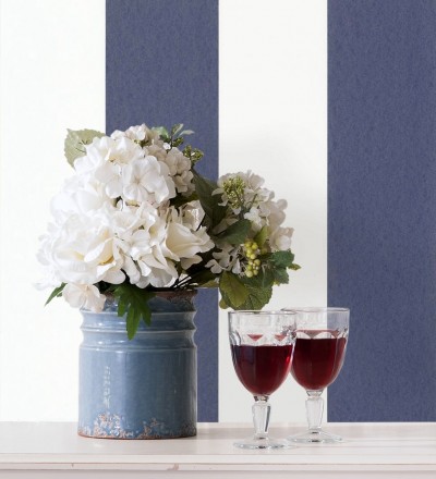 Papel pintado de rayas anchas azul y blanco Oxford Stripes 128399