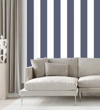Papel pintado de rayas anchas azul y blanco Oxford Stripes 128399