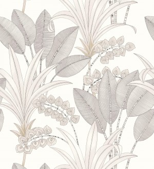 Papel pintado hojas de palma estilo tropical colores pálidos y grises Nassau 128408