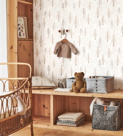 Papel pintado bosque de árboles rosa para niños estilo nórdico Dylan Forest 128419