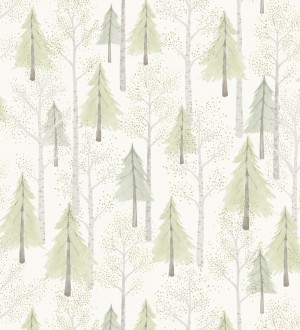 Papel pintado bosque de árboles verdes para niños estilo nórdico Dylan Forest 128420