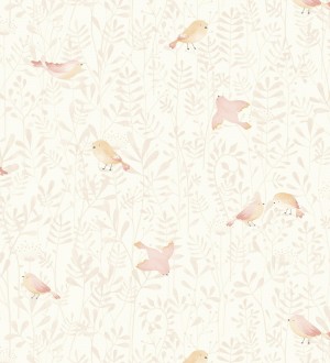 Papel pintado infantil de pájaros y hojas salmón Litzy Birds 128437