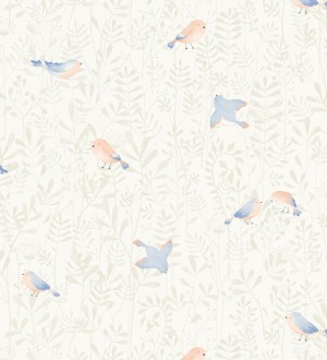 Papel pintado infantil de pájaros y hojas beige Litzy Birds 128438