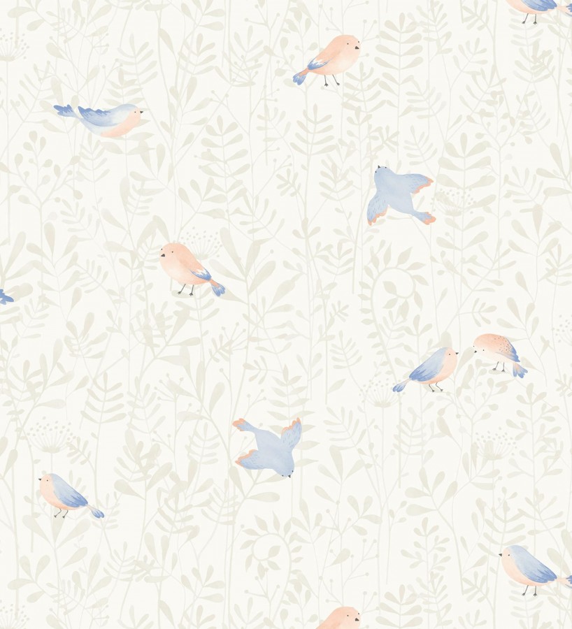 Papel pintado infantil de pájaros y hojas beige Litzy Birds 128438