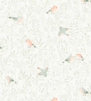 Papel pintado infantil de pájaros y hojas verde Litzy Birds 128439