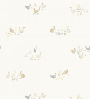 Papel pintado infantil de gallinas y animales de granja Jacob Farm 128451