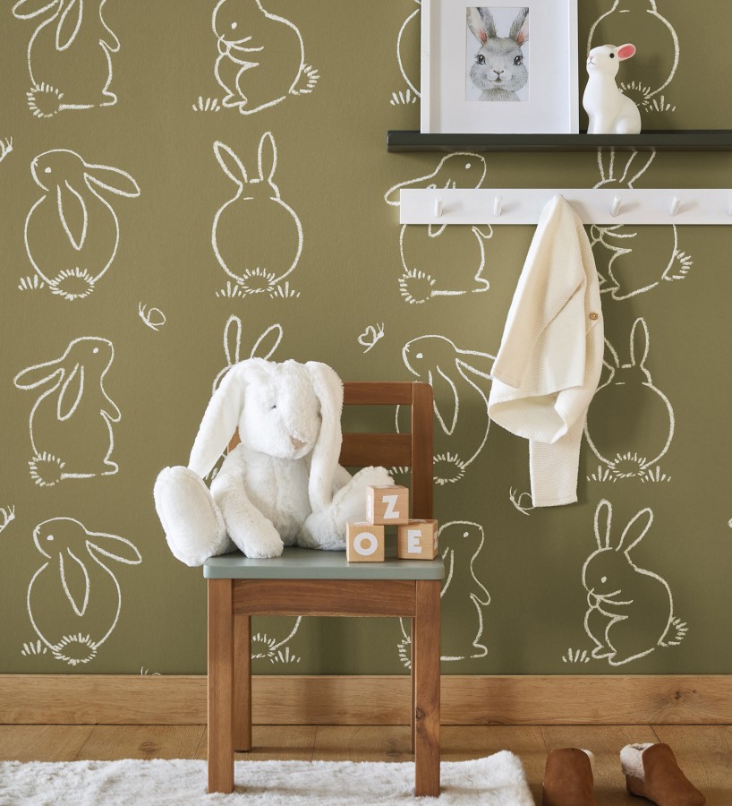 Papel pintado infantil de silueta de conejos Chalk Rabbit 128453