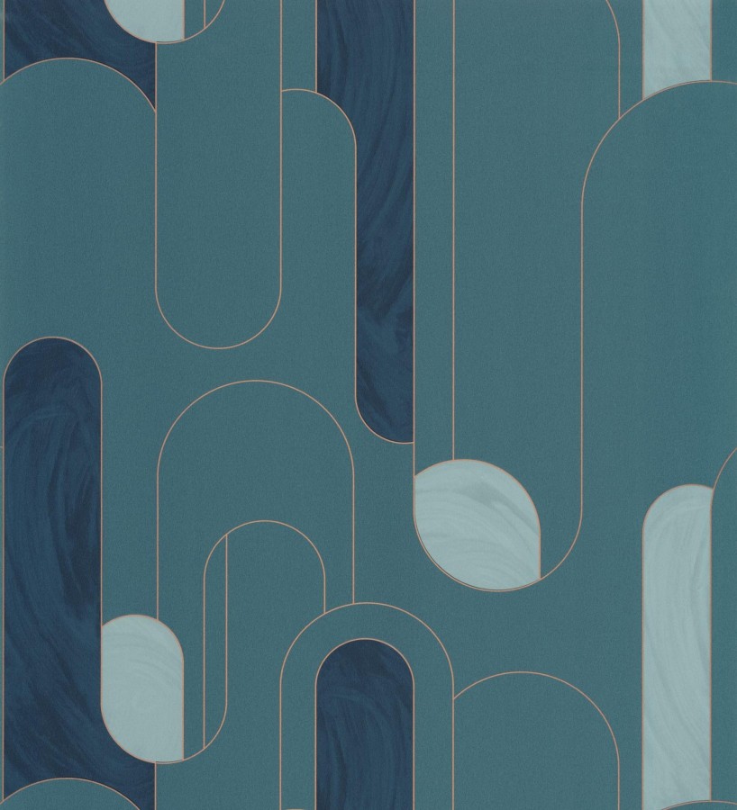 Papel pintado figuras geométricas estilo retro tonos azul y turquesa Alfie 128463