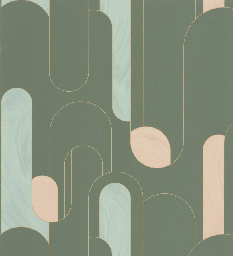 Papel pintado figuras geométricas estilo retro tonos verde y beige Alfie 128465