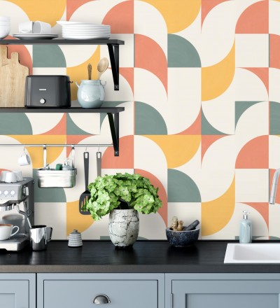 Papel pintado de figuras geométricas estilo retro Newman 128471